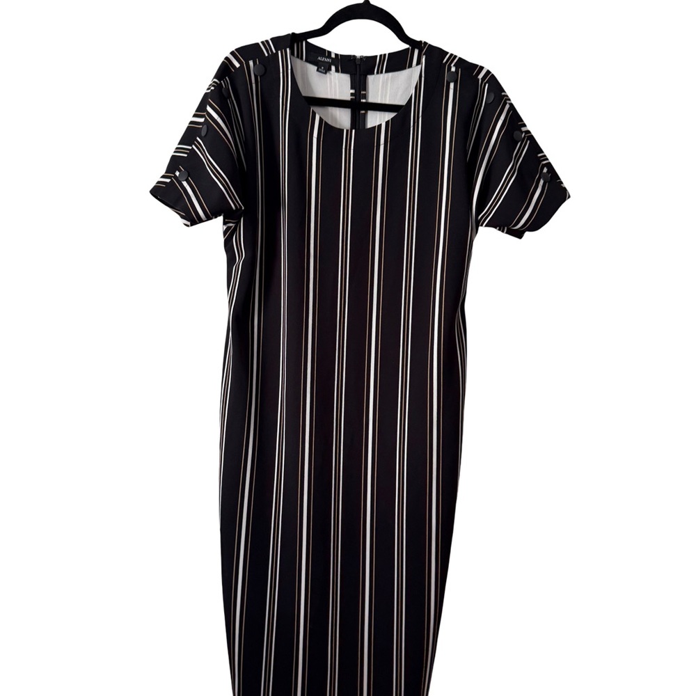 Alfani Black Midi Dress with White Vertical Stripes